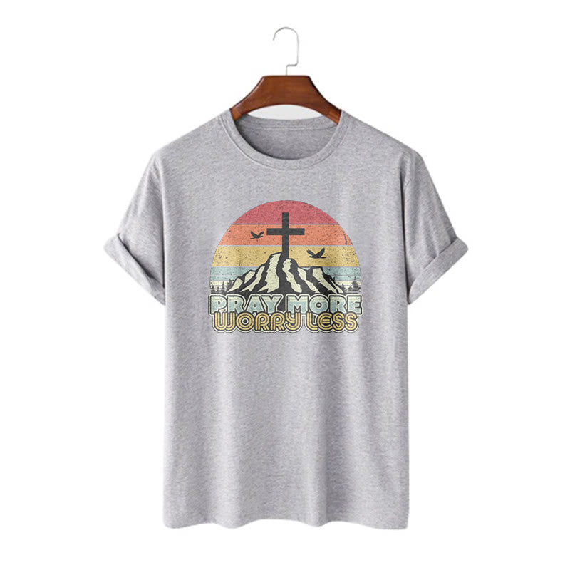 Christiandiscipleshop Classic Style Pray More Worry Less Short Sleeve Washed T-shirt