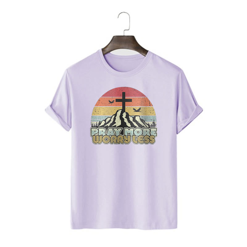 Christiandiscipleshop Classic Style Pray More Worry Less Short Sleeve Washed T-shirt