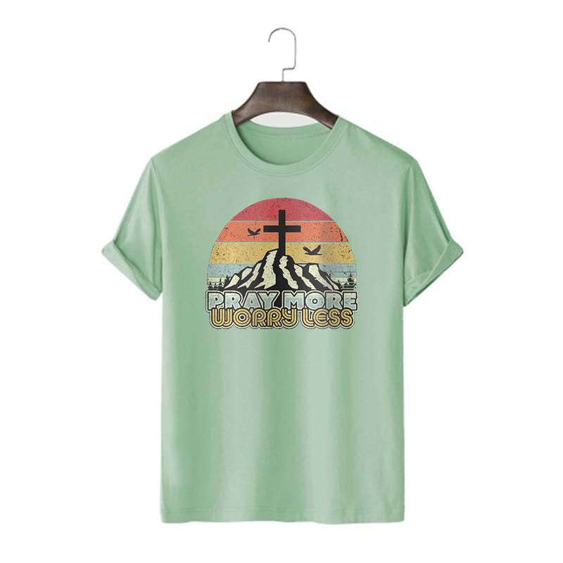 Christiandiscipleshop Classic Style Pray More Worry Less Short Sleeve Washed T-shirt
