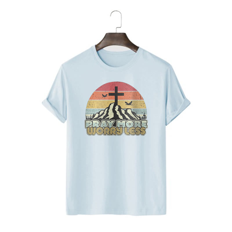 Christiandiscipleshop Classic Style Pray More Worry Less Short Sleeve Washed T-shirt
