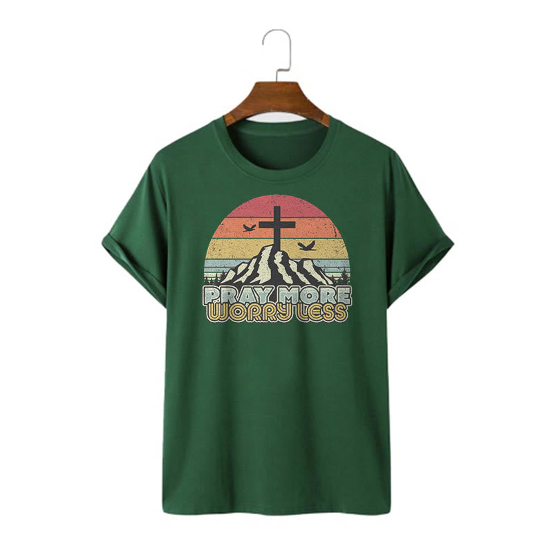 Christiandiscipleshop Classic Style Pray More Worry Less Short Sleeve Washed T-shirt