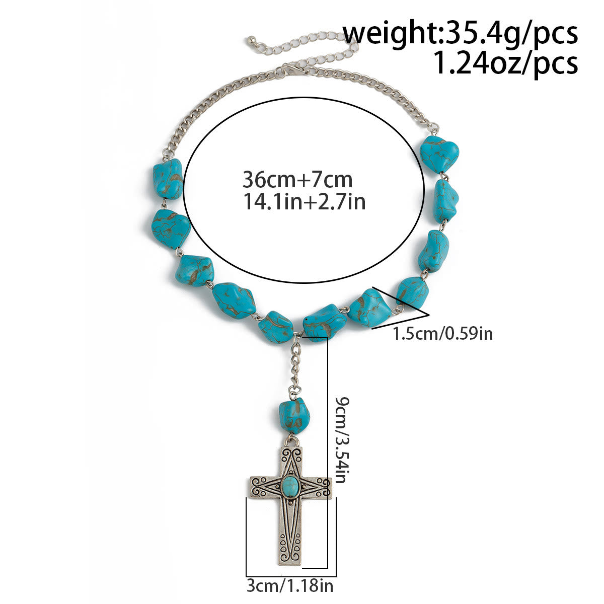 Christiandiscipleshop Retro Style Turquoise Natural Stone Cross Pendant Necklace