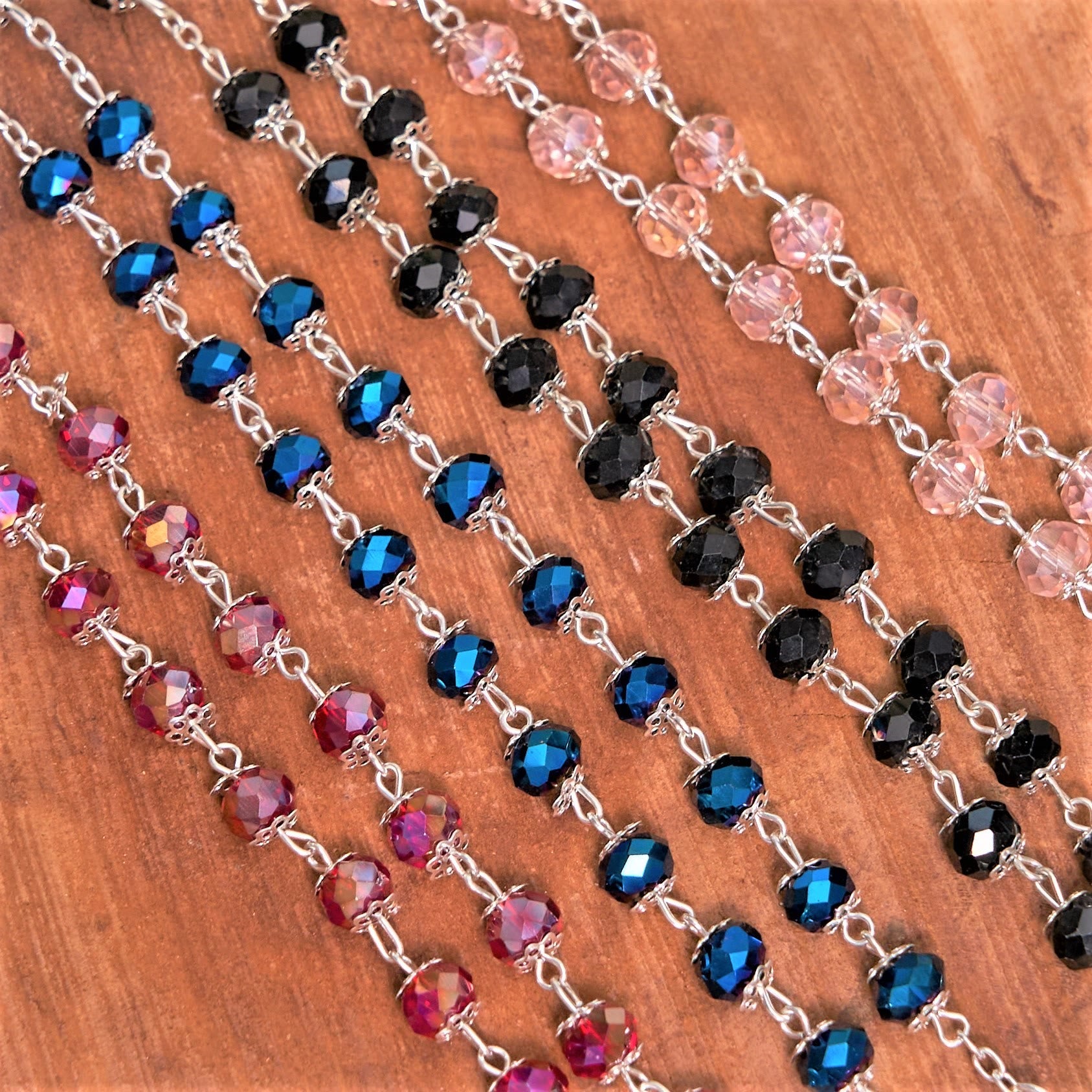 christiandiscipleshop Madonna and Child & Crucifix of 6 mm Polyhedron Multicolor Crystal Alloy Chain Rosary