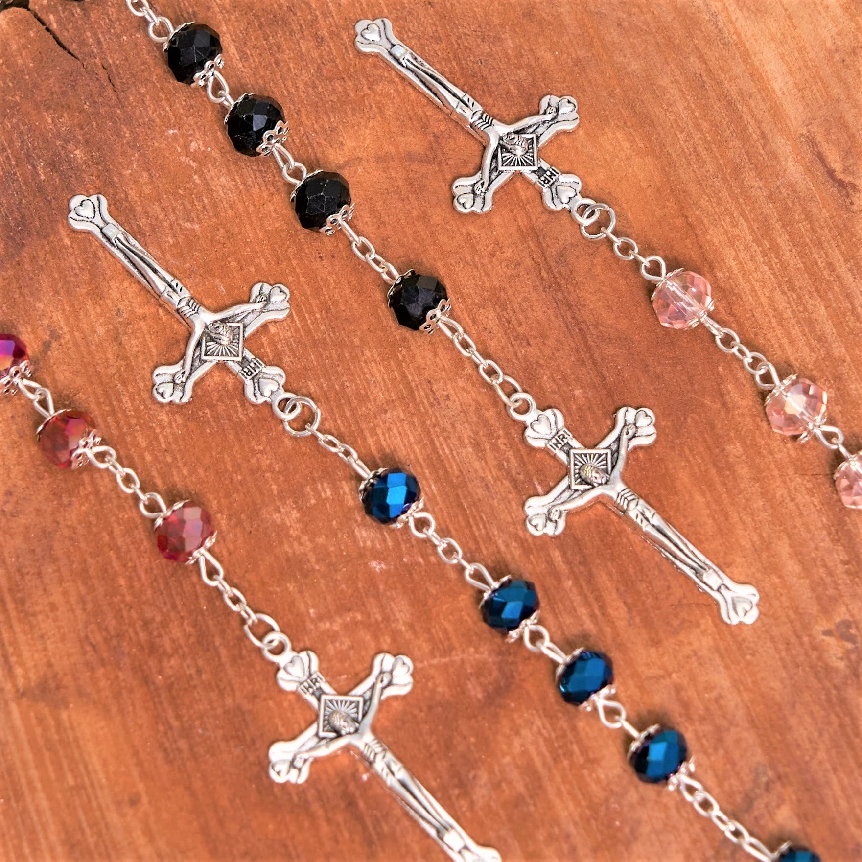 christiandiscipleshop Madonna and Child & Crucifix of 6 mm Polyhedron Multicolor Crystal Alloy Chain Rosary