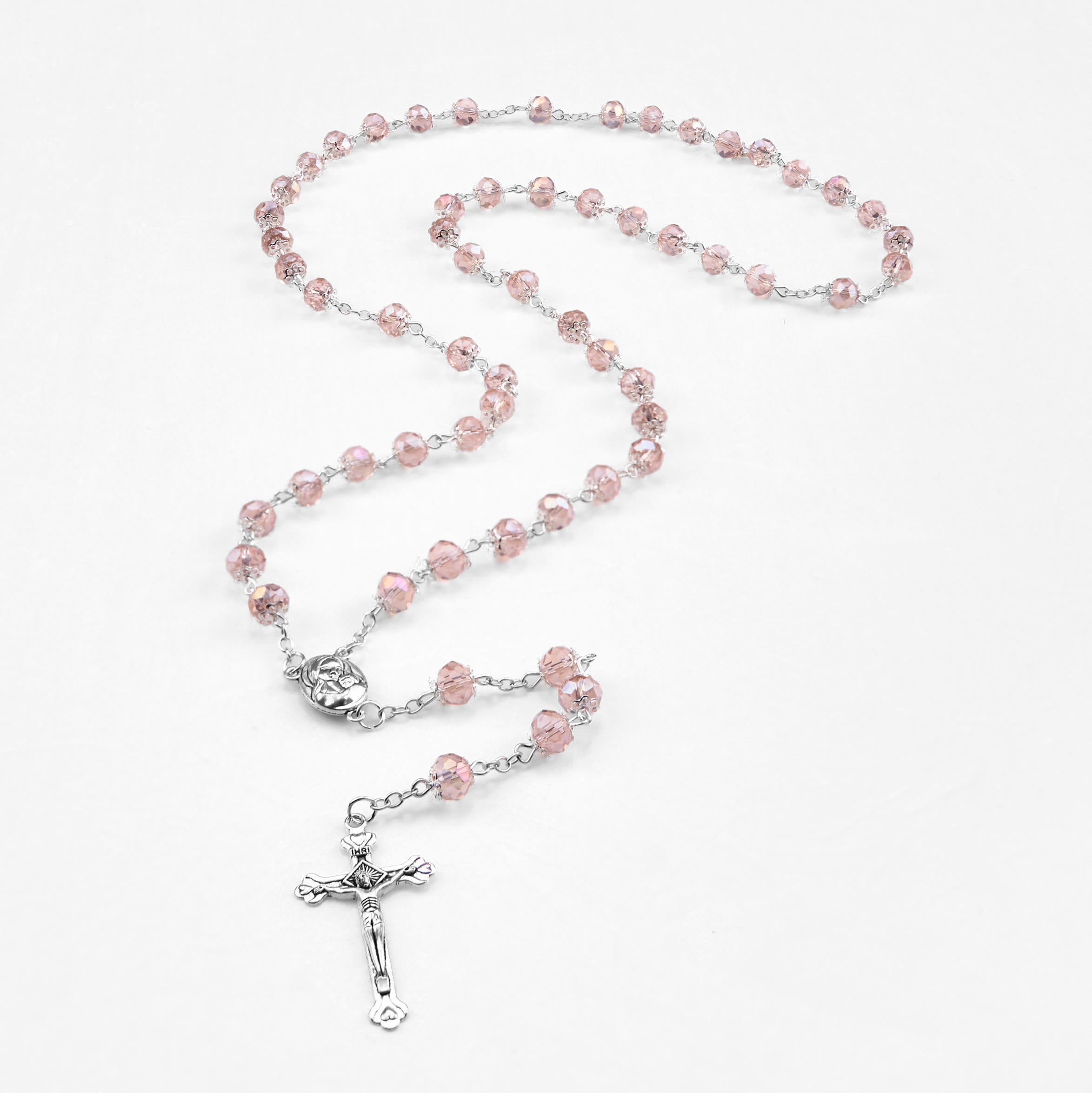 christiandiscipleshop Madonna and Child & Crucifix of 6 mm Polyhedron Multicolor Crystal Alloy Chain Rosary