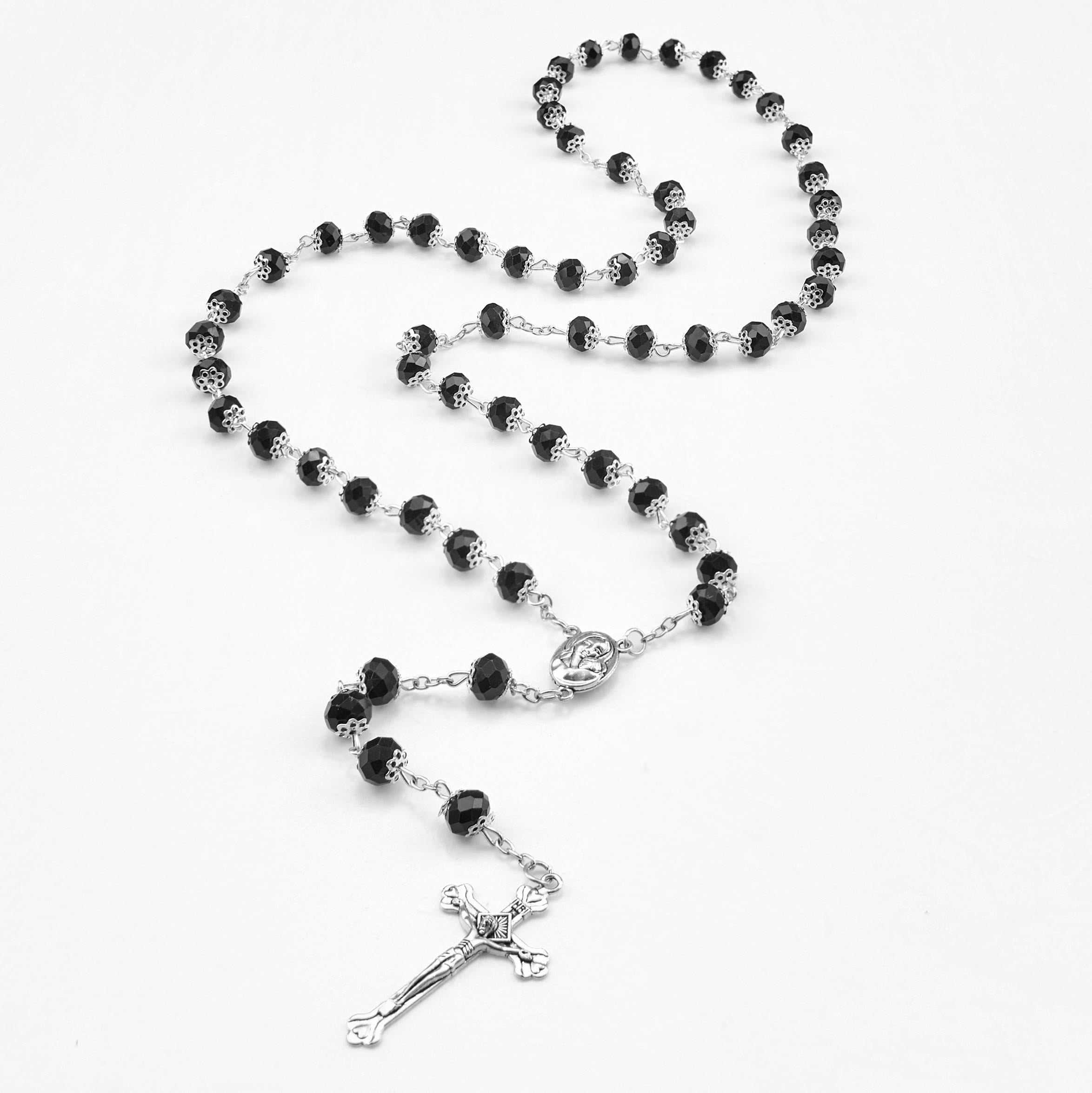 christiandiscipleshop Madonna and Child & Crucifix of 6 mm Polyhedron Multicolor Crystal Alloy Chain Rosary