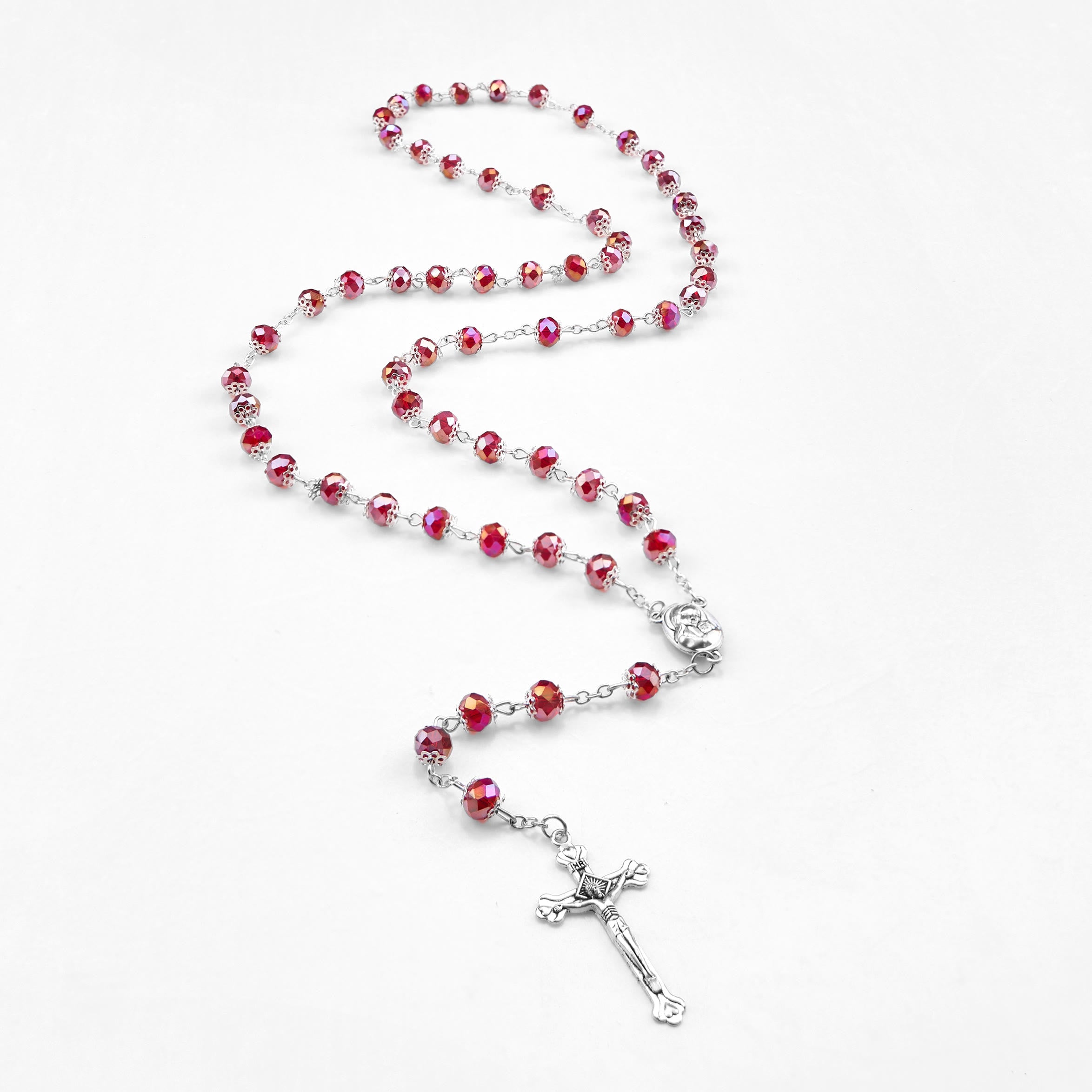 christiandiscipleshop Madonna and Child & Crucifix of 6 mm Polyhedron Multicolor Crystal Alloy Chain Rosary