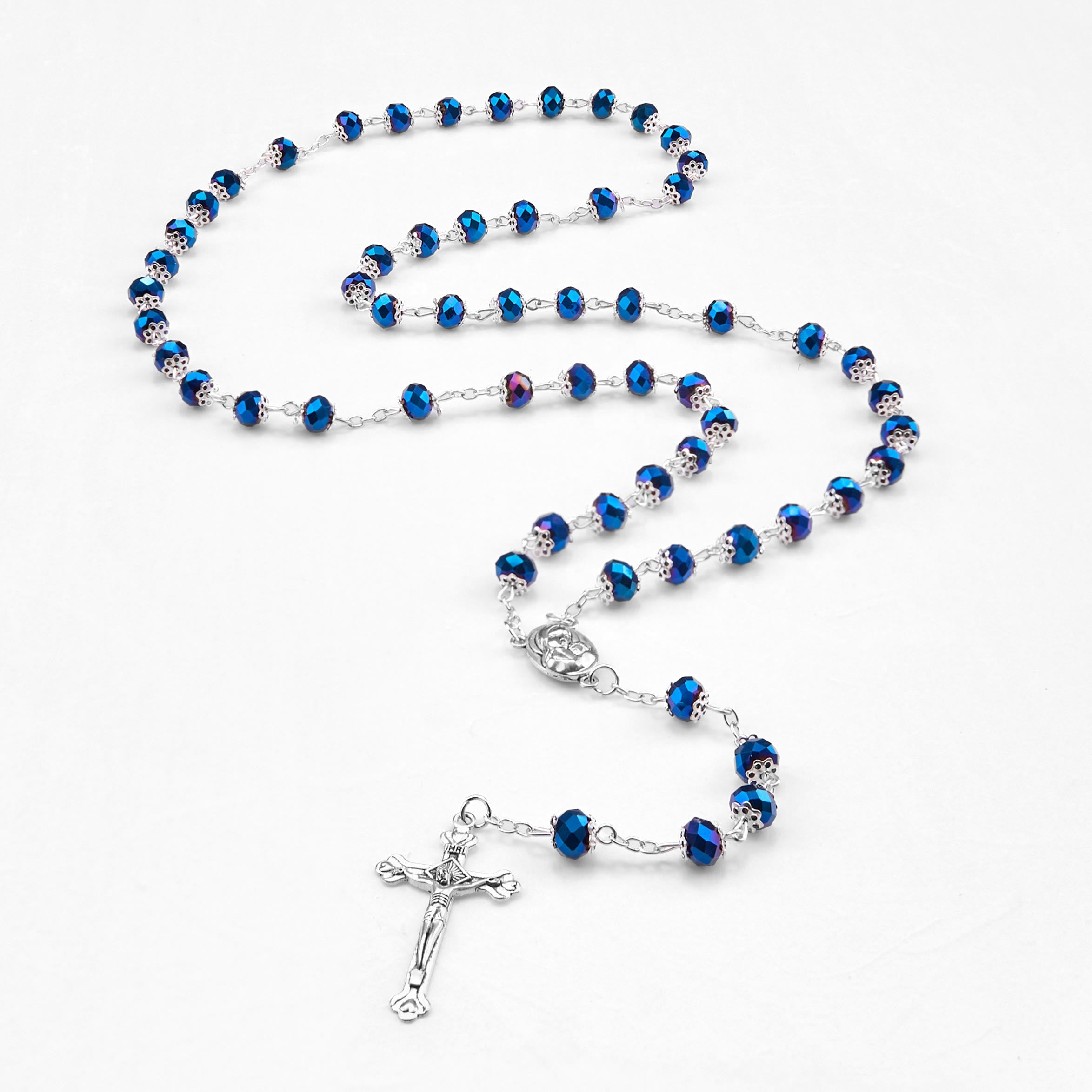 christiandiscipleshop Madonna and Child & Crucifix of 6 mm Polyhedron Multicolor Crystal Alloy Chain Rosary