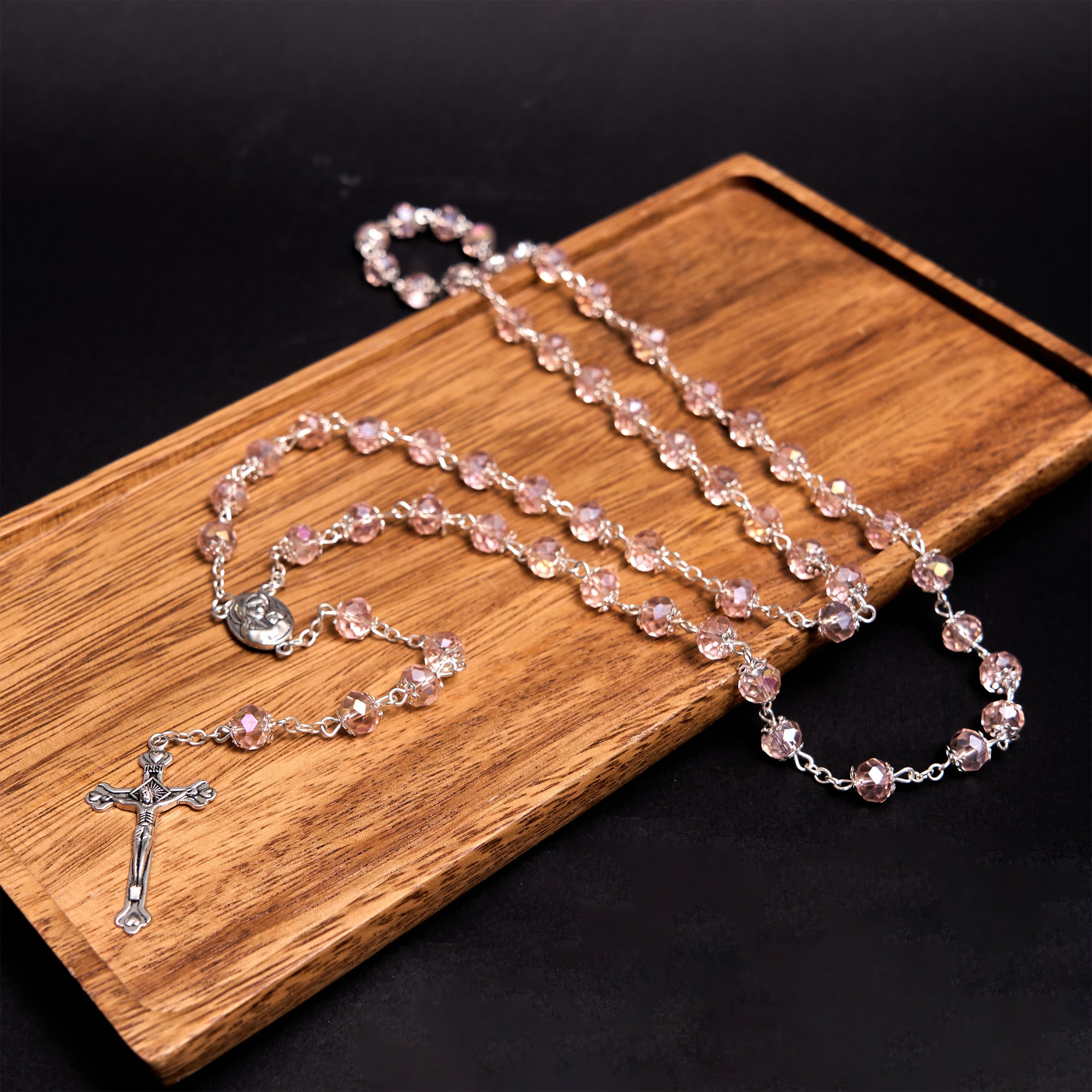 christiandiscipleshop Madonna and Child & Crucifix of 6 mm Polyhedron Multicolor Crystal Alloy Chain Rosary