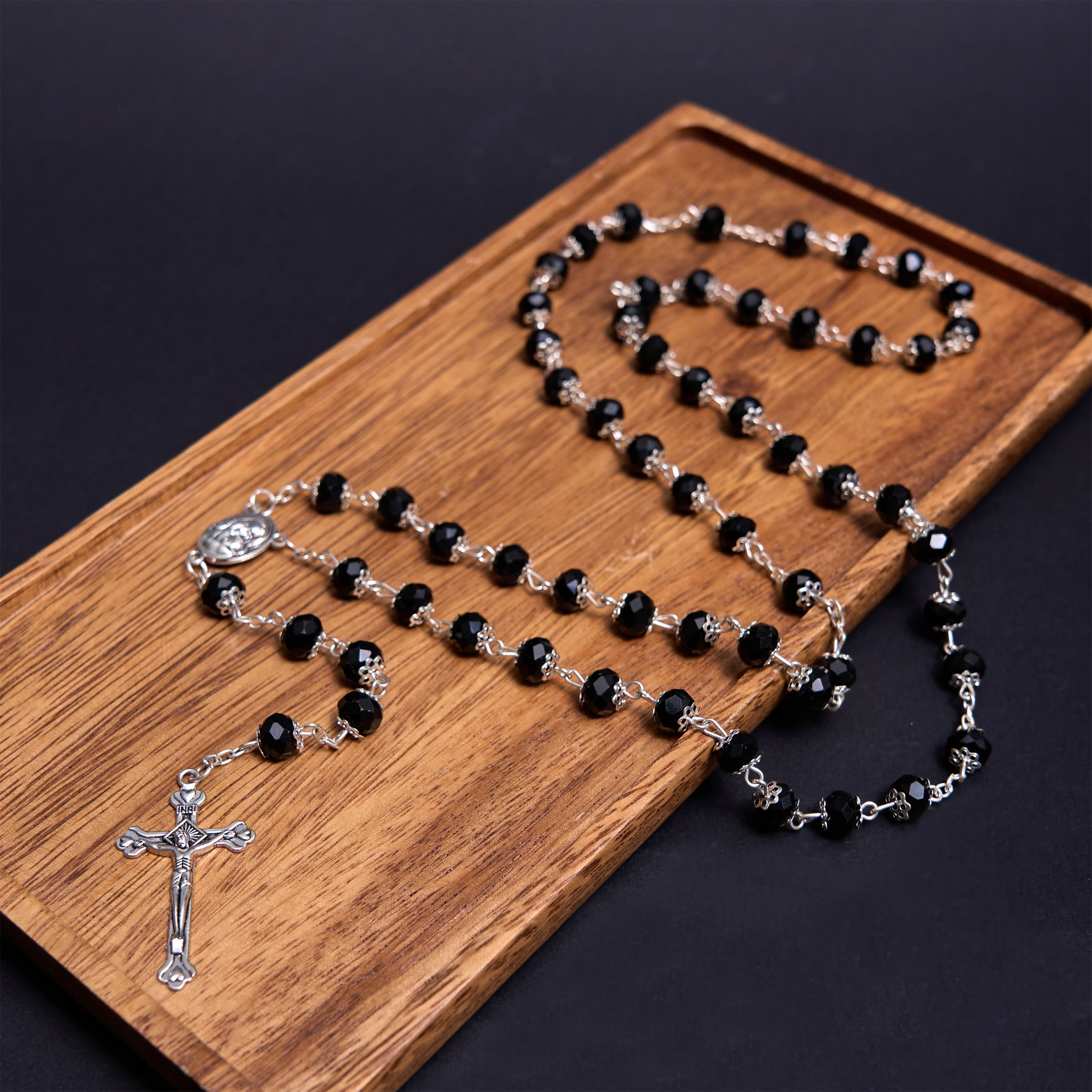 christiandiscipleshop Madonna and Child & Crucifix of 6 mm Polyhedron Multicolor Crystal Alloy Chain Rosary