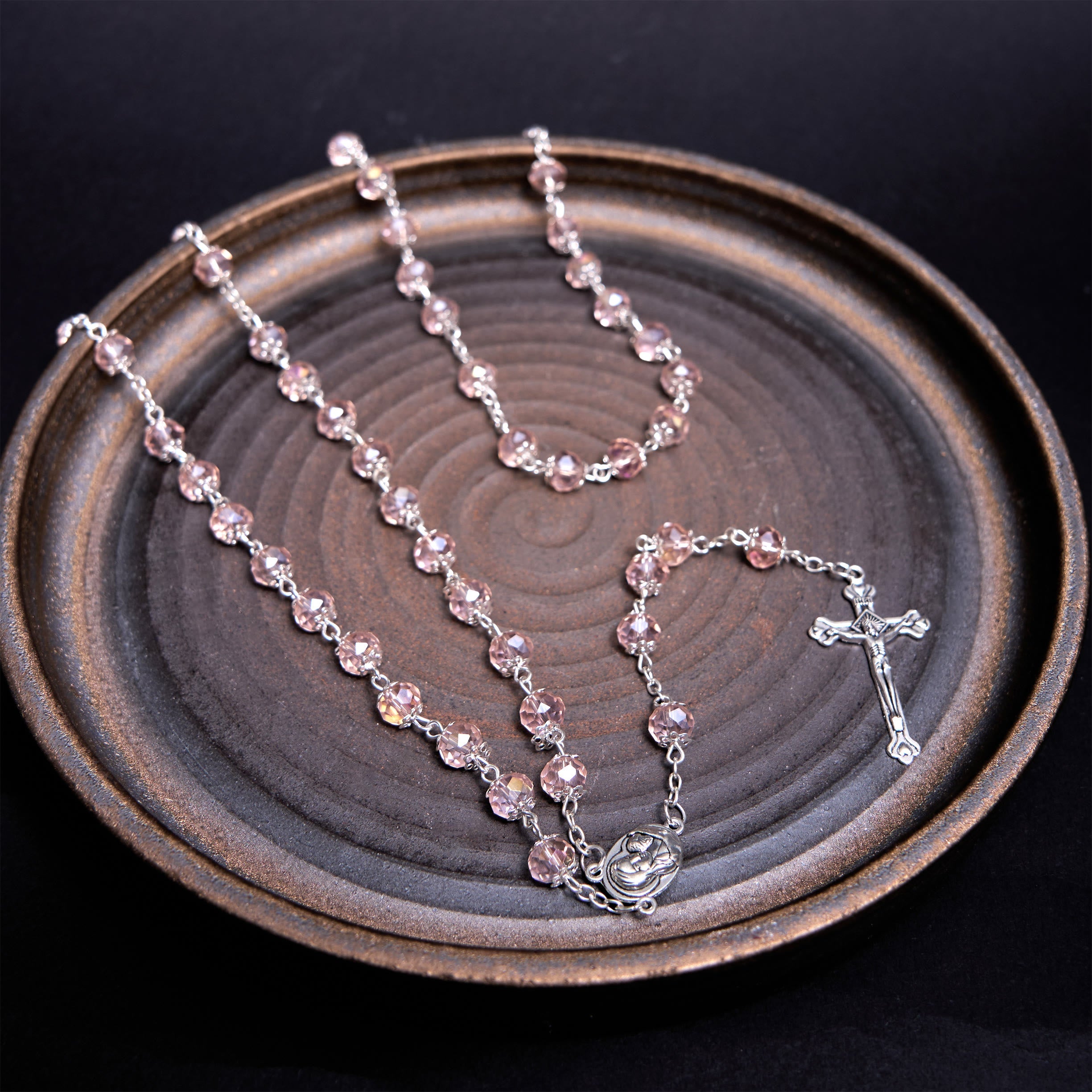 christiandiscipleshop Madonna and Child & Crucifix of 6 mm Polyhedron Multicolor Crystal Alloy Chain Rosary