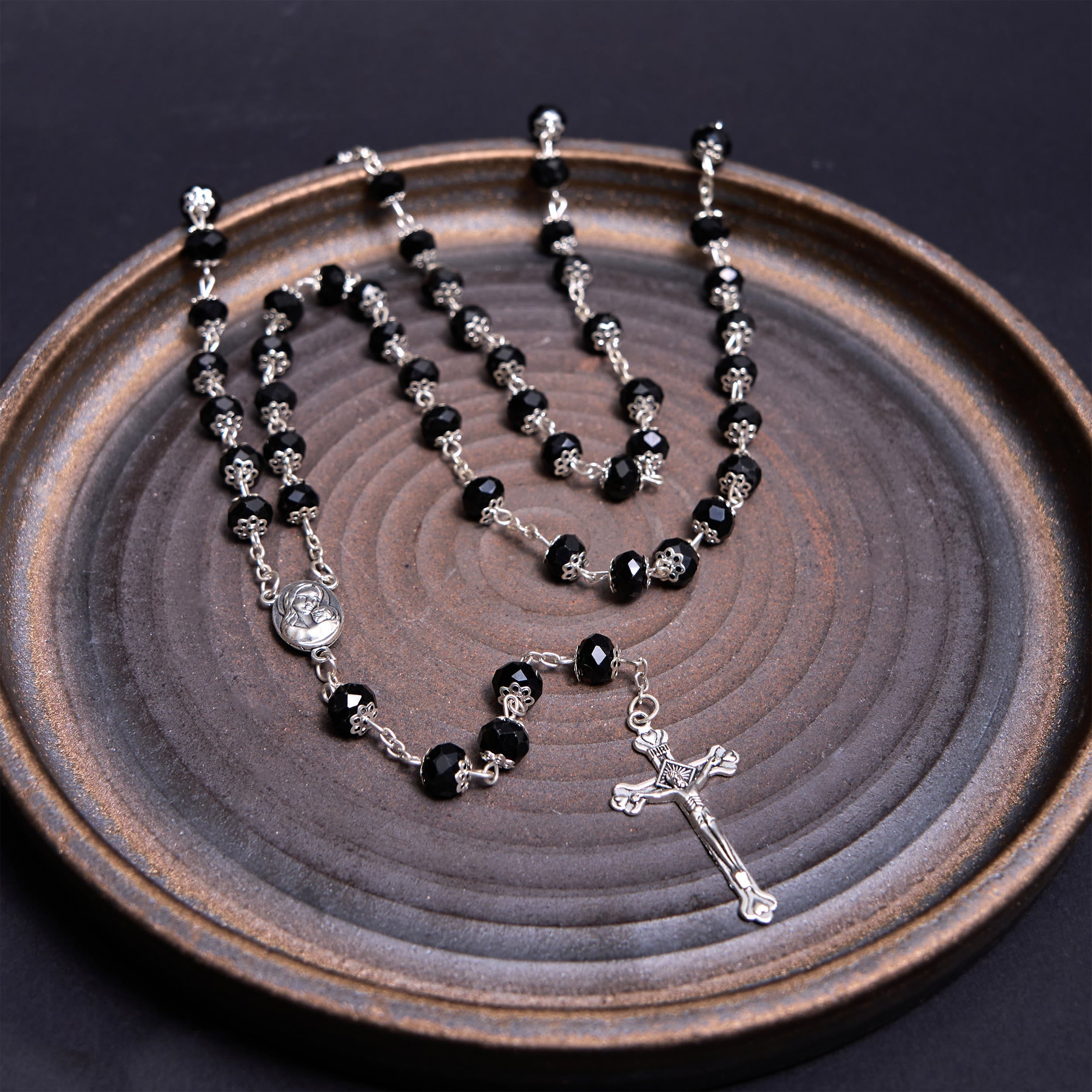 christiandiscipleshop Madonna and Child & Crucifix of 6 mm Polyhedron Multicolor Crystal Alloy Chain Rosary