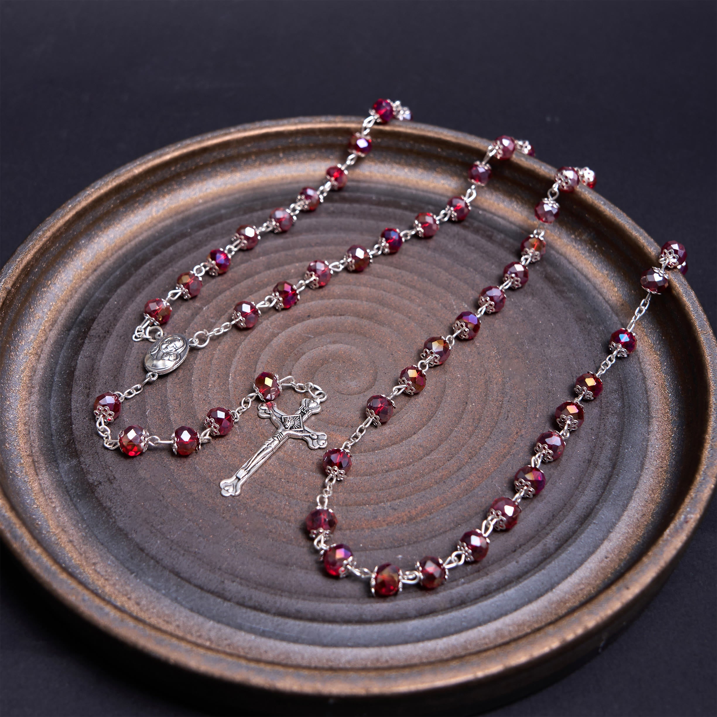 christiandiscipleshop Madonna and Child & Crucifix of 6 mm Polyhedron Multicolor Crystal Alloy Chain Rosary