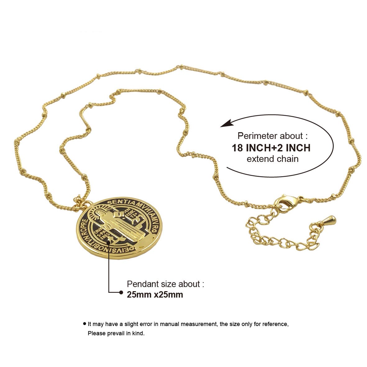Christiandiscipleshop Refined Style St. Benedict Gold Plated Brass Pendant Necklace