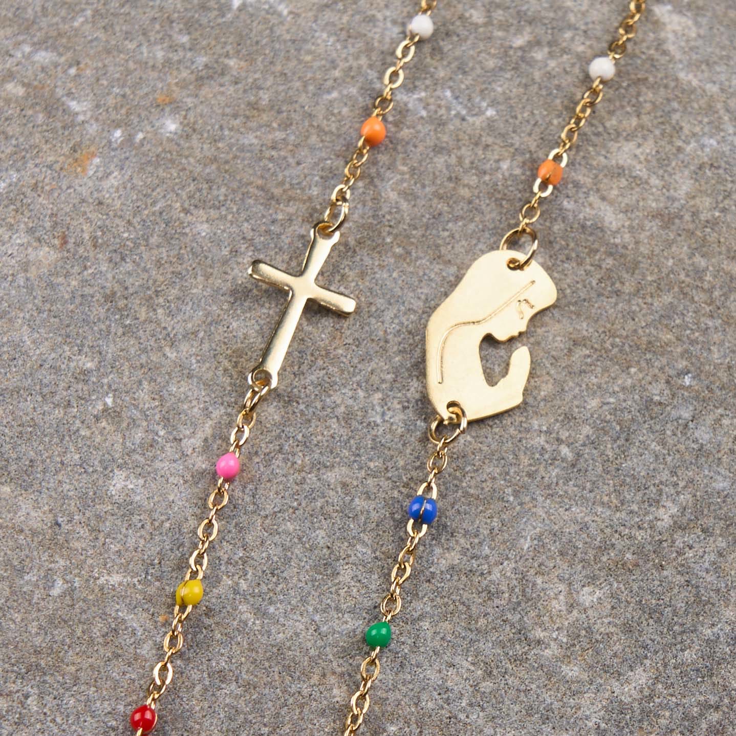 Christiandiscipleshop Fresh Elegant Style Colorful Clavicle Chain Necklace with Cross & 5 Medals Options