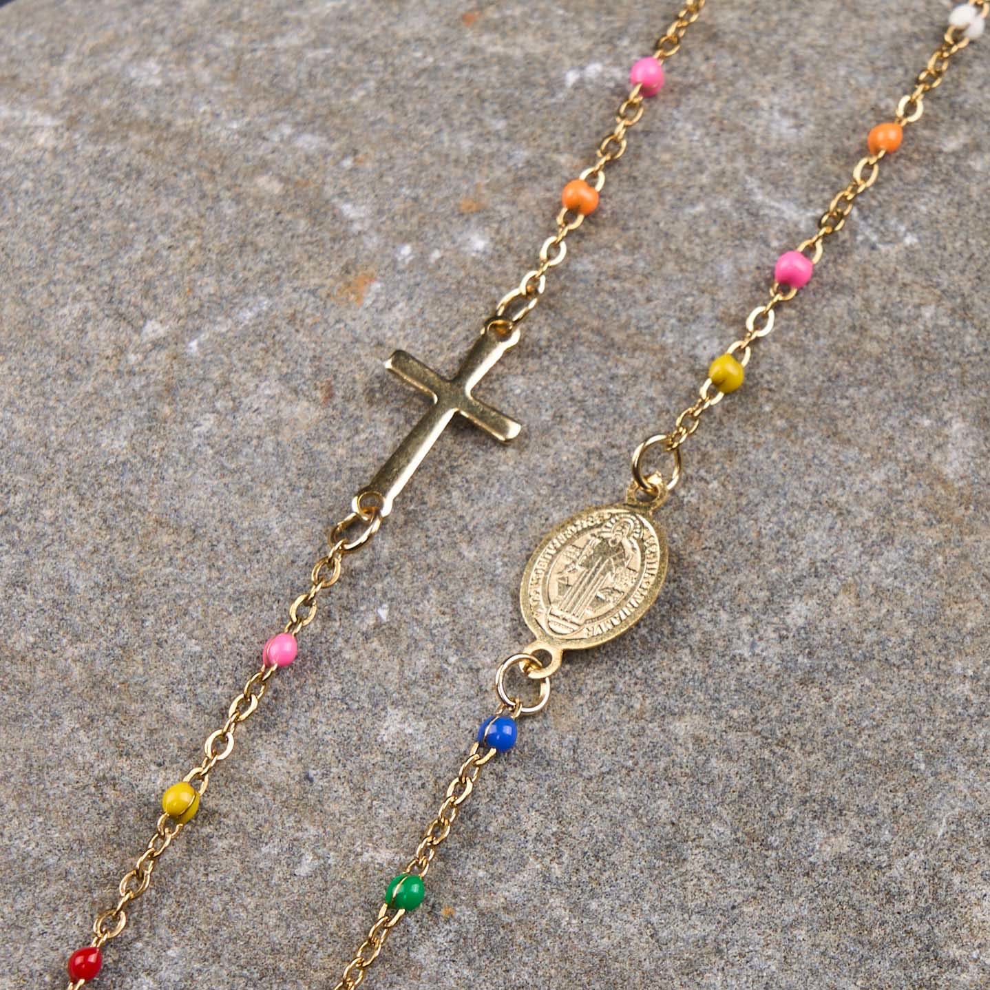 Christiandiscipleshop Fresh Elegant Style Colorful Clavicle Chain Necklace with Cross & 5 Medals Options