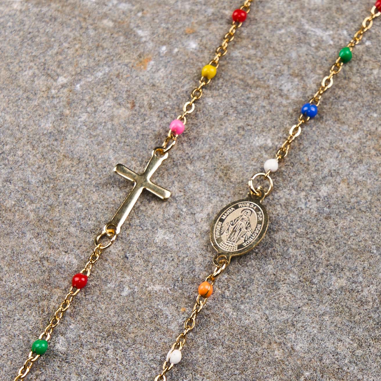 Christiandiscipleshop Fresh Elegant Style Colorful Clavicle Chain Necklace with Cross & 5 Medals Options