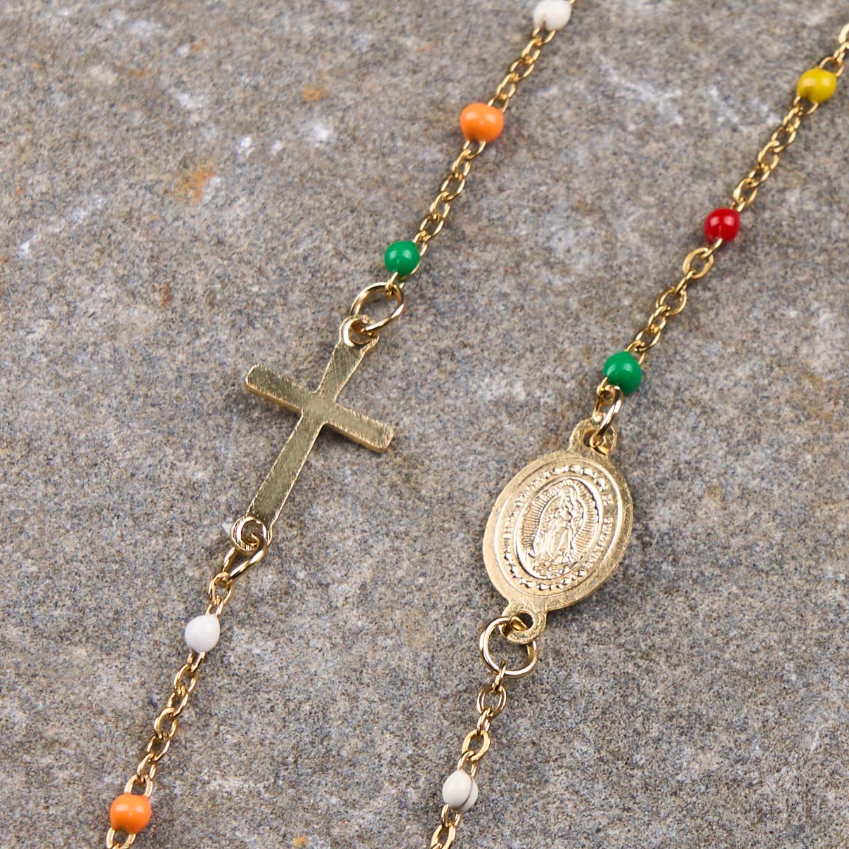 Christiandiscipleshop Fresh Elegant Style Colorful Clavicle Chain Necklace with Cross & 5 Medals Options