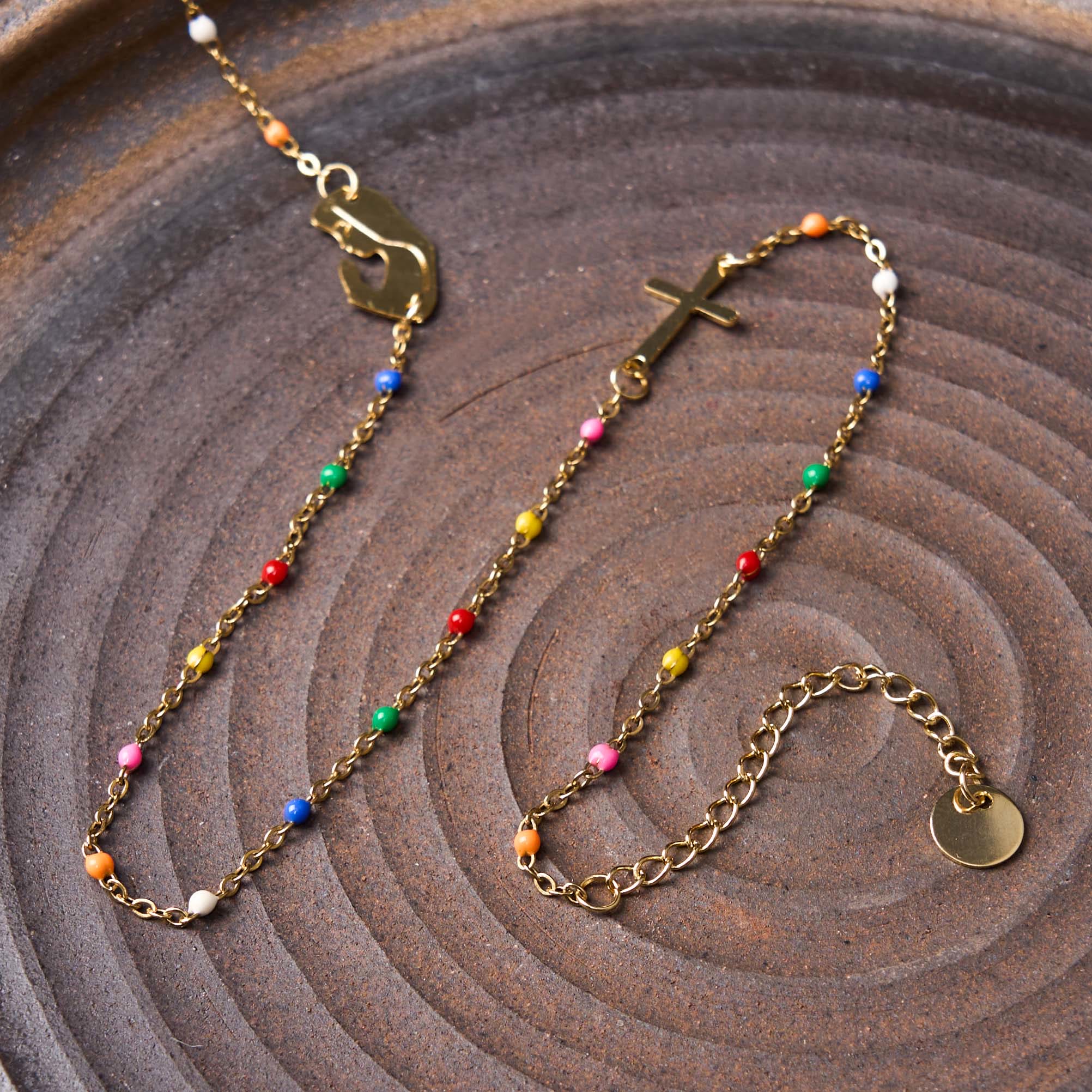 Christiandiscipleshop Fresh Elegant Style Colorful Clavicle Chain Necklace with Cross & 5 Medals Options