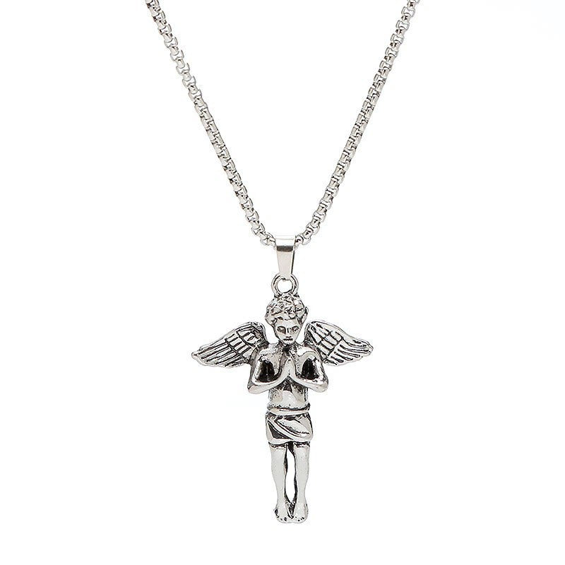 Christiandiscipleshop Retro Hip-hop Style Short Wings Angel Alloy Pendant Necklace