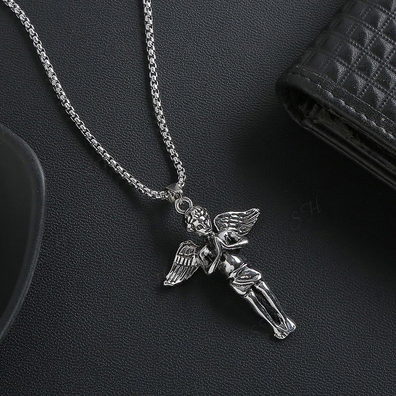 Christiandiscipleshop Retro Hip-hop Style Short Wings Angel Alloy Pendant Necklace