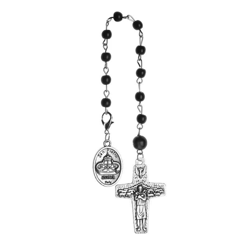 Christiandiscipleshop Retro Style Crucifix and St. Peter's Basilica Badge Black Beads Prayer Rosary