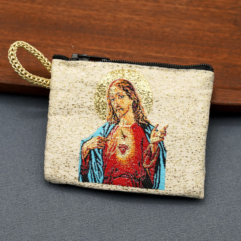 Christiandiscipleshop Retro Classic Style Holy Saint Icon Cotton Double-sided Pattern Jewelry Pouches