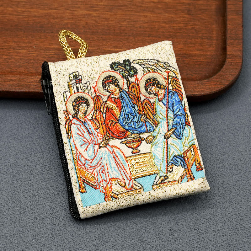 Christiandiscipleshop Retro Classic Style Holy Saint Icon Cotton Double-sided Pattern Jewelry Pouches