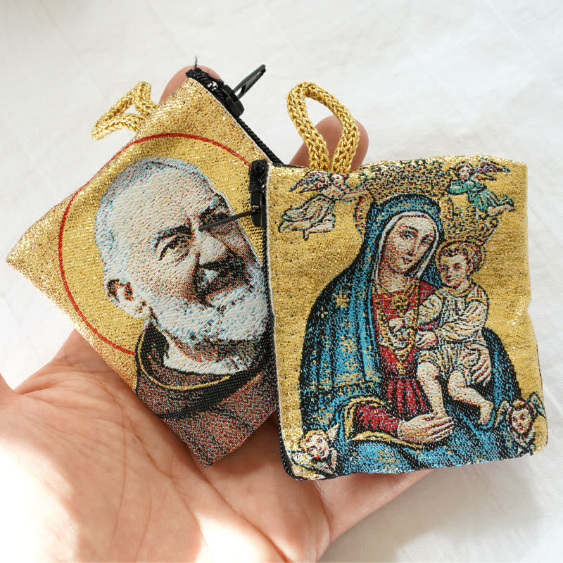 Christiandiscipleshop Retro Classic Style Holy Saint Icon Cotton Double-sided Pattern Jewelry Pouches