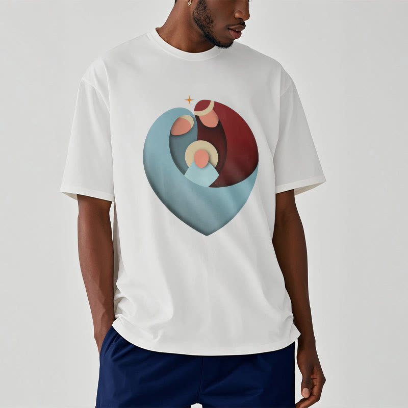Christiandiscipleshop Creative Style the Holy Family with Our Sacred Heart Short Sleeve Washed T-shirt