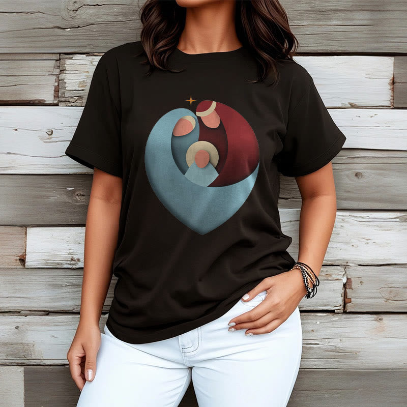 Christiandiscipleshop Creative Style the Holy Family with Our Sacred Heart Short Sleeve Washed T-shirt