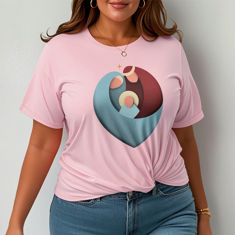 Christiandiscipleshop Creative Style the Holy Family with Our Sacred Heart Short Sleeve Washed T-shirt