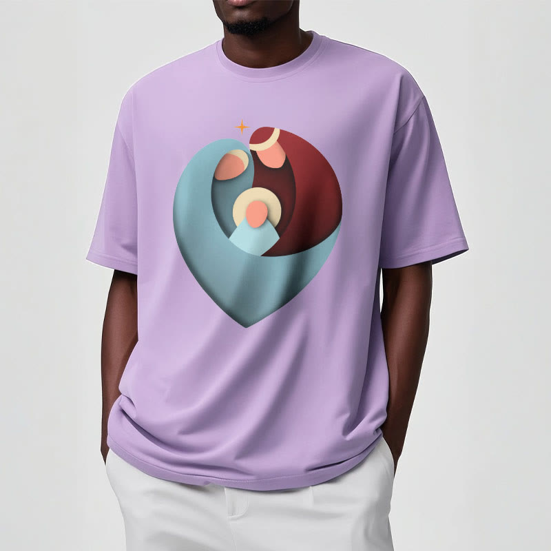 Christiandiscipleshop Creative Style the Holy Family with Our Sacred Heart Short Sleeve Washed T-shirt