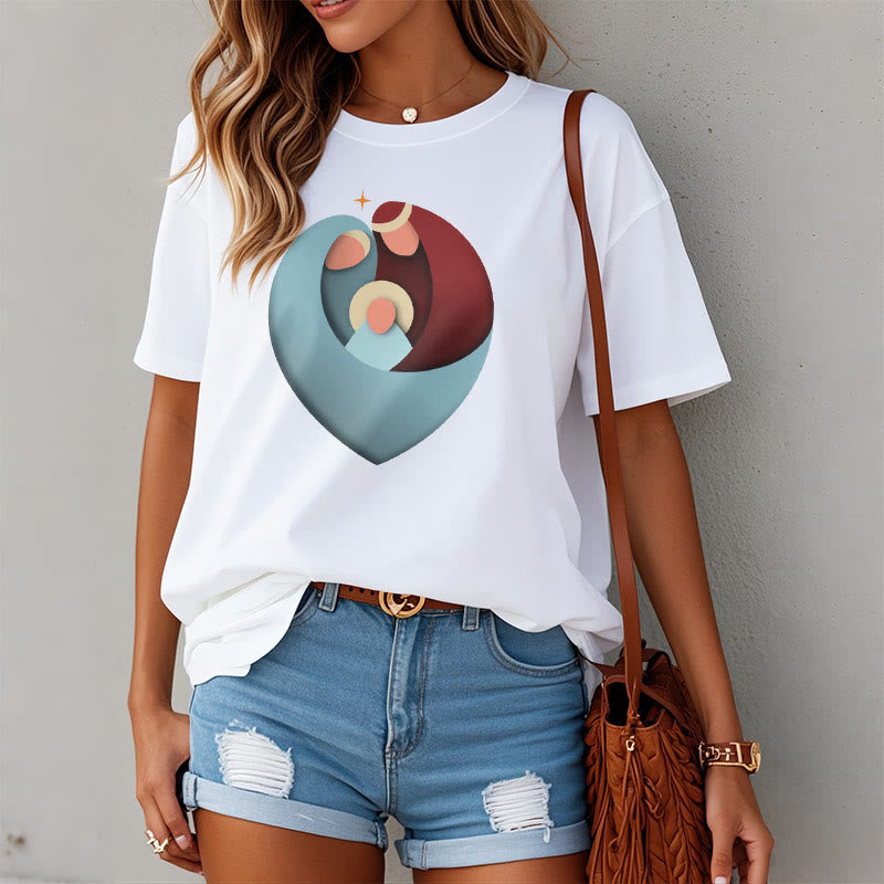 Christiandiscipleshop Creative Style the Holy Family with Our Sacred Heart Short Sleeve Washed T-shirt