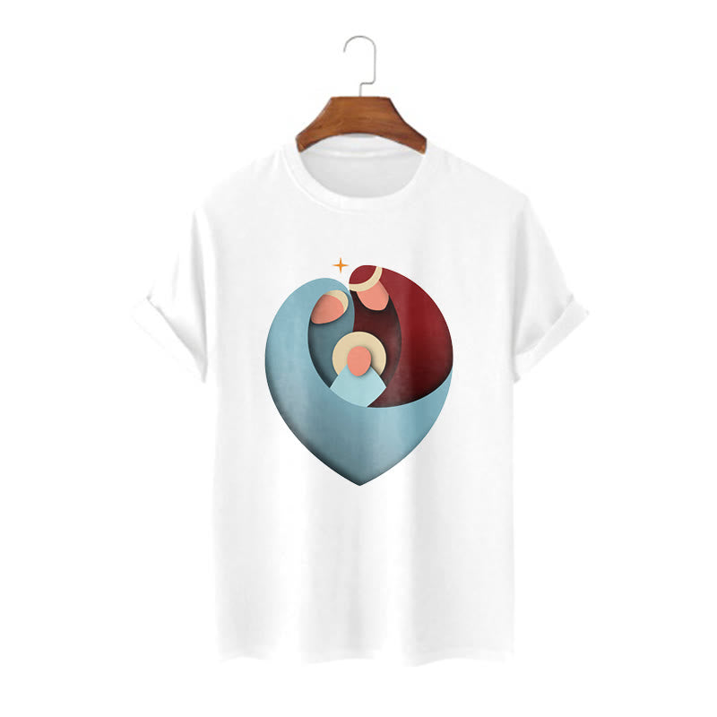 Christiandiscipleshop Creative Style the Holy Family with Our Sacred Heart Short Sleeve Washed T-shirt
