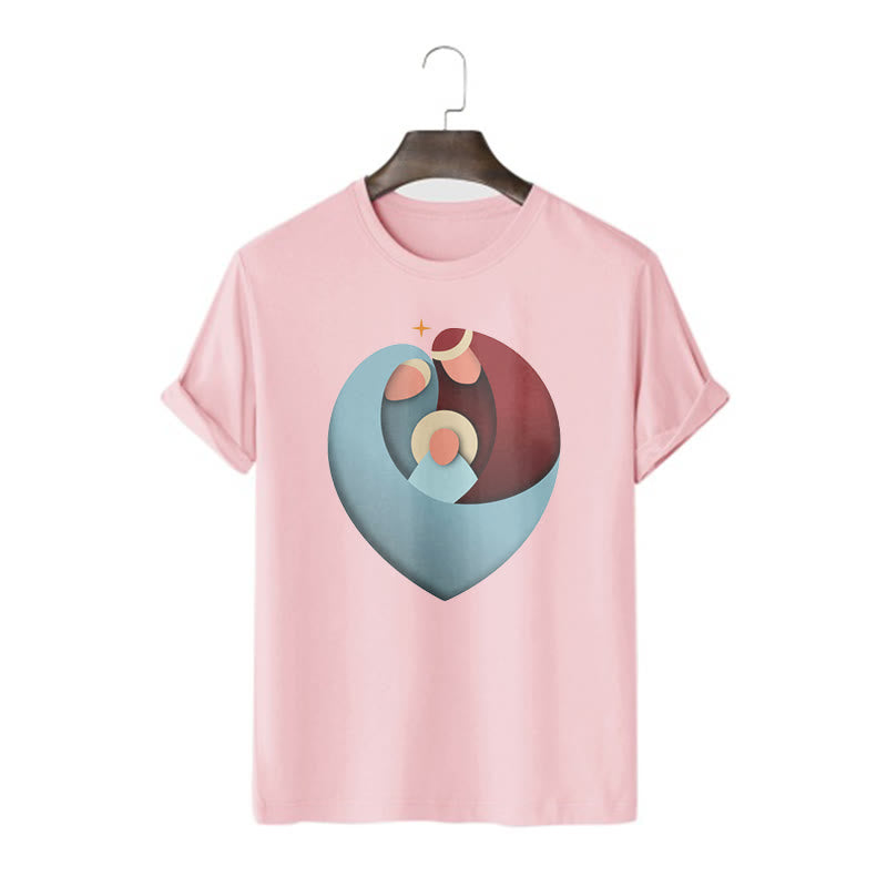 Christiandiscipleshop Creative Style the Holy Family with Our Sacred Heart Short Sleeve Washed T-shirt