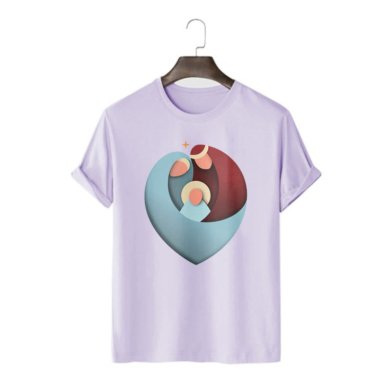 Christiandiscipleshop Creative Style the Holy Family with Our Sacred Heart Short Sleeve Washed T-shirt