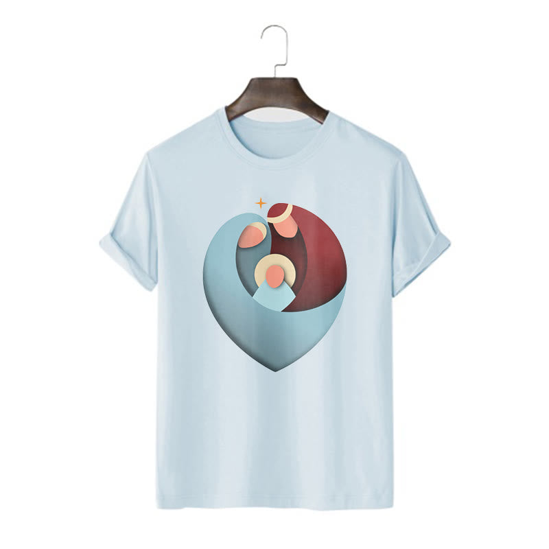 Christiandiscipleshop Creative Style the Holy Family with Our Sacred Heart Short Sleeve Washed T-shirt
