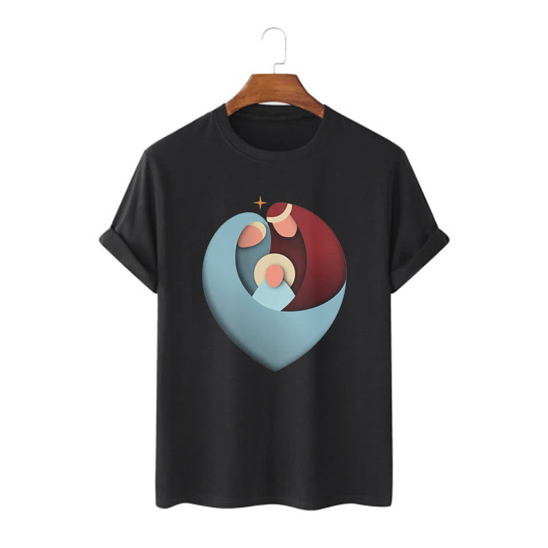 Christiandiscipleshop Creative Style the Holy Family with Our Sacred Heart Short Sleeve Washed T-shirt
