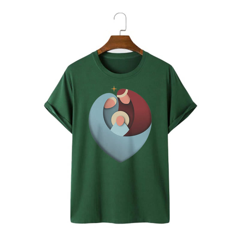 Christiandiscipleshop Creative Style the Holy Family with Our Sacred Heart Short Sleeve Washed T-shirt
