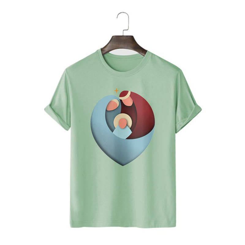Christiandiscipleshop Creative Style the Holy Family with Our Sacred Heart Short Sleeve Washed T-shirt