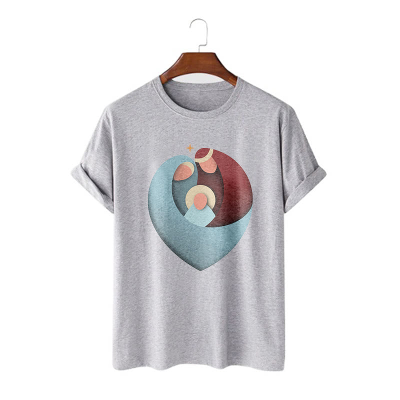 Christiandiscipleshop Creative Style the Holy Family with Our Sacred Heart Short Sleeve Washed T-shirt