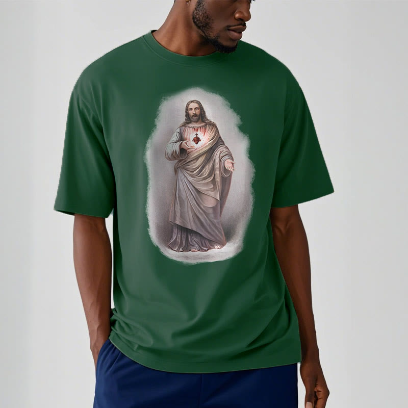 Christiandiscipleshop Retro Style Sacred Heart Short Sleeve Washed T-shirt