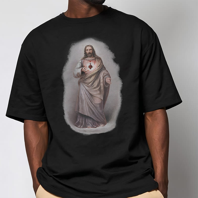 Christiandiscipleshop Retro Style Sacred Heart Short Sleeve Washed T-shirt