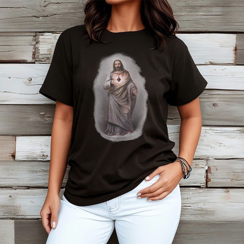 Christiandiscipleshop Retro Style Sacred Heart Short Sleeve Washed T-shirt