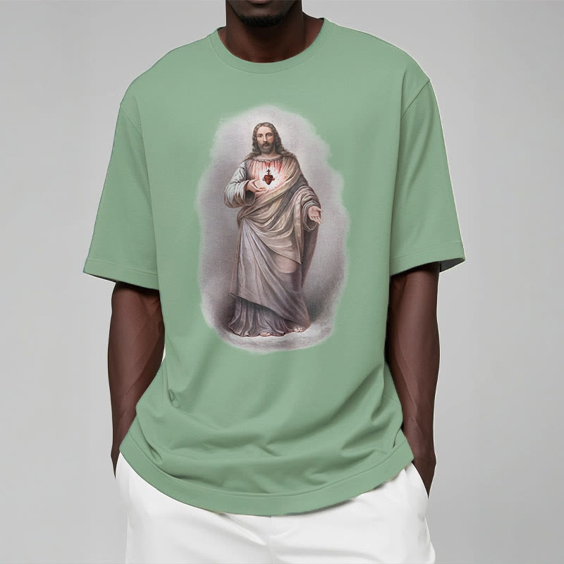 Christiandiscipleshop Retro Style Sacred Heart Short Sleeve Washed T-shirt