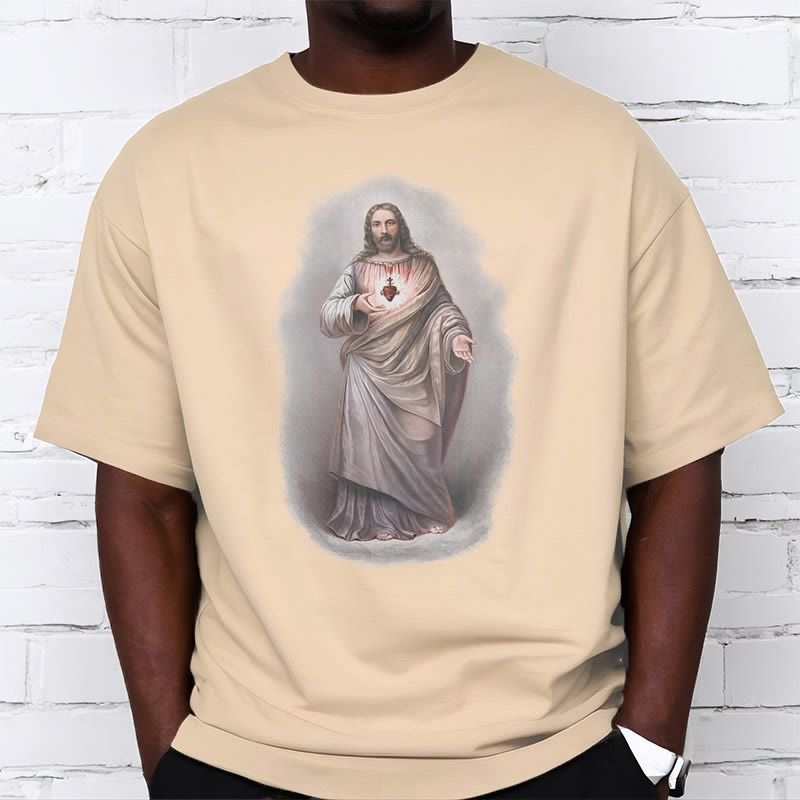 Christiandiscipleshop Retro Style Sacred Heart Short Sleeve Washed T-shirt