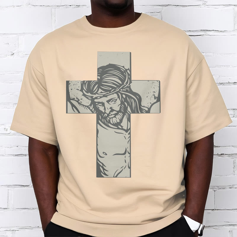 Christiandiscipleshop Retro Style Jesus on the Cross Short Sleeve Washed T-shirt