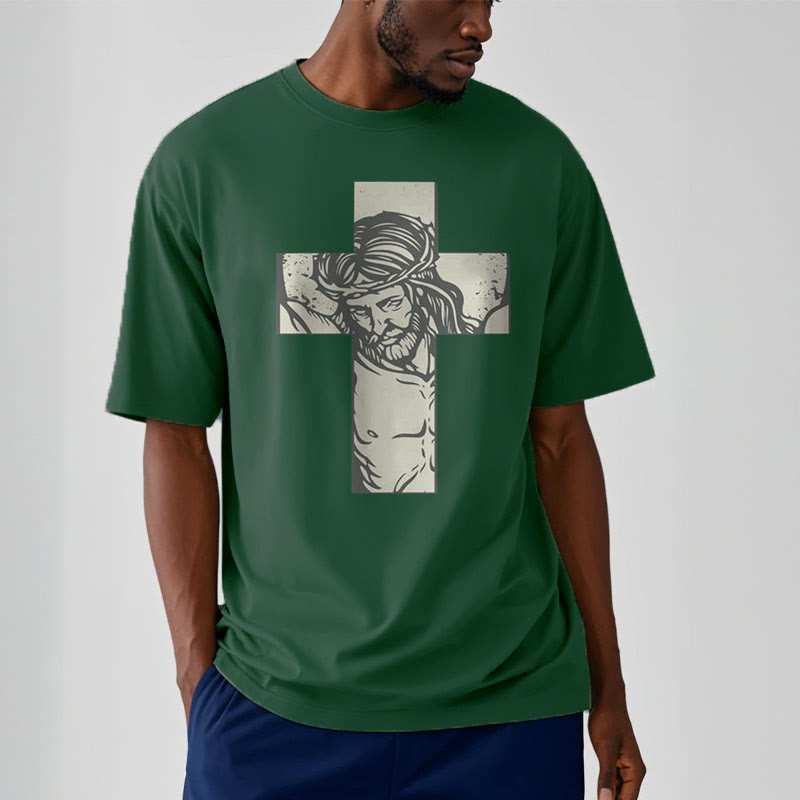 Christiandiscipleshop Retro Style Jesus on the Cross Short Sleeve Washed T-shirt