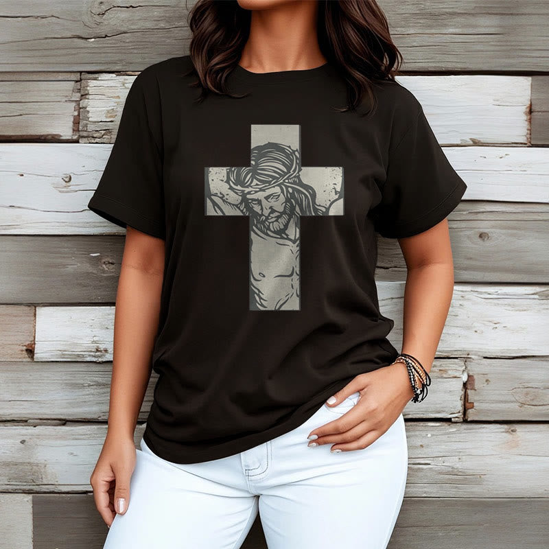 Christiandiscipleshop Retro Style Jesus on the Cross Short Sleeve Washed T-shirt
